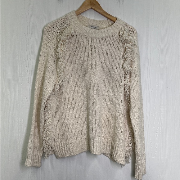 Madewell - Ivory Loop Edge Long Sleeve Chunky Crewneck Sweater Size Large - Picture 8 of 11